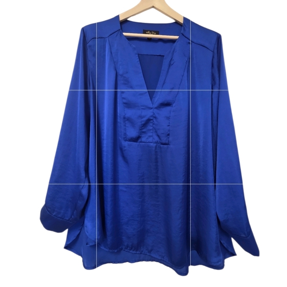 Melissa Paige Woman Plus Blouse Size 2X Royal Blue Silk Look Wedding Bold Color